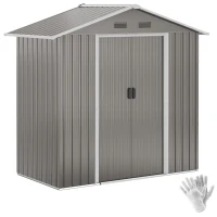 Outsunny Abri de jardin en métal 1,8 m², cabane de jardin à outils en métal, 194 x 110 x 184 cm, grand espace de rangement extérieur avec portes coulissantes et 4 aérations, gris(m-1)