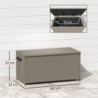 Outsunny Garten-Aufbewahrungsbox aus wetterbeständigem Polyrattan, Auflagenbox im Freien 184 L Gasdruckfedern, UV-beständig 102x52x52cm Grau(m-3)