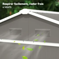 Outsunny Abri de jardin en métal 1,8 m², cabane de jardin à outils en métal, 194 x 110 x 184 cm, grand espace de rangement extérieur avec portes coulissantes et 4 aérations, gris(m-7)