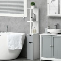 kleankin Colonna Bagno con 2 Ripiani e 2 Armadietti, in Legno, 15.2x29.8x118 cm, Bianco e Grigio(m-2)