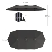 Outsunny Garten-Doppelrechteck-Sonnenschirm 4 x 2,2 x 2,3 m mit Kurbel Dunkelgrau(m-3)