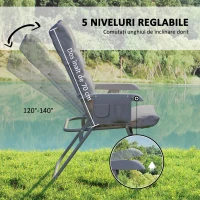 Outsunny Scaun de Camping Pliabil cu Spătar Înalt Reglabil în 5 Poziții și Buzunare Laterale, 66x58x105 cm, Gri Deschis(m-4)