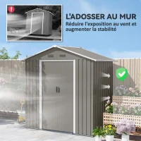 Outsunny Abri de jardin en métal 1,8 m², cabane de jardin à outils en métal, 194 x 110 x 184 cm, grand espace de rangement extérieur avec portes coulissantes et 4 aérations, gris(m-8)