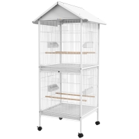 PawHut Vogelvoliere Käfig auf Rollen Designhaus Futtertröge Sitzstangen Türen Ablagen Kotwannen Metall