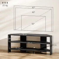HOMCOM Corner TV Stand with 2 Open Shelves for 47 Inch TV - Black(m-3)