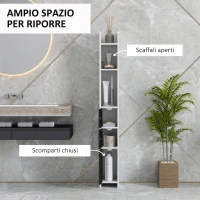 kleankin Colonna Bagno con 3 Mensole e 3 Armadietti, in Legno, 15x17x120 cm, Bianco e Nero(m-4)
