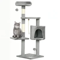 PawHut Katzenbaum multi-equipment Kratzbäume Kratzer Plattformen Höhle Seil Spielzeug 40 x 40 x 114 cm grau(m-6)