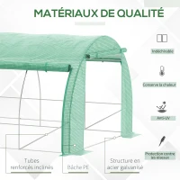 Outsunny Serre de jardin serre tunnel 18 m² avec porte, parois latérales enroulables 12 fenêtres acier PE  4 x 3 x 2 m vert(m-7)