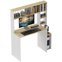 HOMCOM Computertisch mit offenen Regalen, Study Desk für Home Office und Schlafzimmer, Eiche-Farbe(m-6)