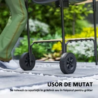 Outsunny Grătar cu Cărbune 3 Rafturi și Roți, Capac cu Aerisire Reglabilă, Roșu(m-8)