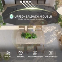 Outsunny Umbrelă Dublă cu Orificii de Ventilație și Manivelă, din Metal și Poliester, 4x2,2x2,34 m, Neagră și Gri Închis(m-4)