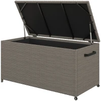 Outsunny Garten-Aufbewahrungsbox aus wetterbeständigem Polyrattan, Auflagenbox im Freien 184 L Gasdruckfedern, UV-beständig 102x52x52cm Grau(m-6)
