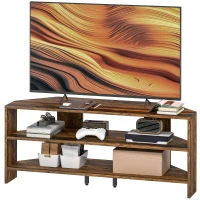 HOMCOM Corner TV Stand with 2 Open Shelves for 47 Inch TV - Rustic Brown(m-11)
