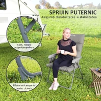 Outsunny Scaun de Camping Pliabil cu Spătar Înalt Reglabil în 5 Poziții și Buzunare Laterale, 66x58x105 cm, Gri Deschis(m-6)