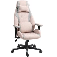 HOMCOM Fabric Gaming Chair with Lumbar Support, Headrest - Pale Pink(m-1)