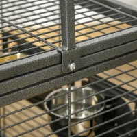 PawHut Vogeltransportkäfig aus Stahl für Papageien, Vogelkäfig mit 2 Edelstahlnäpfen, 2 Sitzstangen, Schale, schwarz(m-4)