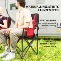 Outsunny Set 2 Scaune de Camping Pliabile cu Geantă Frigorifică, Suport pentru Pahare și Tetieră, 94x62x100 cm, Roșu(m-5)