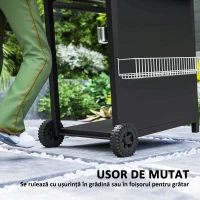 Outsunny Grătar pe Gaz cu Arzătoare Independente 3+1, Capac, Termometru și Măsuță Laterală, 123x57x98 cm, Negru(m-8)