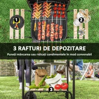 Outsunny Grătar cu Cărbune 3 Rafturi și Roți, Capac cu Aerisire Reglabilă, Roșu(m-6)