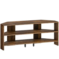 HOMCOM Corner TV Stand with 2 Open Shelves for 47 Inch TV - Rustic Brown(m-1)