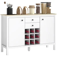 HOMCOM Buffet meuble de rangement avec 2 tiroirs, 2 portes étagères réglables et porte-bouteilles pour 9 bouteilles, blanc(m-10)