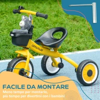 AIYAPLAY Triciclo per Bambini da 2-5 Anni con Seduta Regolabile e Campanello, 70.5x50x58cm, Giallo(m-7)