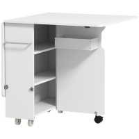 HOMCOM Klapptisch mit 3-stufigen Regalen, Box und Rollen, aus MDF, 130x80x76.5 cm, Weiß
