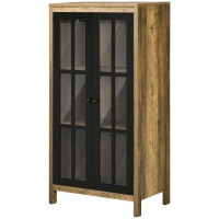 HOMCOM Moderner Schrank mit 2 Glastüren und Holz, 60x35x120cm, Braun