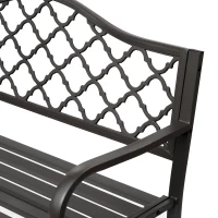 Outsunny 3-Sitzer Gartenbank im ländlich-chicen Stil für Garten oder Terrasse 128L x 60B x 89H cm Epoxid-Metall Gusseisen Braun(m-4)