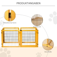 PawHut Absperrgitter für Hunde, klappbar, 432 x 36 x 70 cm, Kiefernholz, Gelb(m-7)