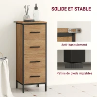 HOMCOM Meuble de salle de bain étroit avec 4 tiroirs et structure en acier, 30 x 30 x 82 cm, chêne(m-6)