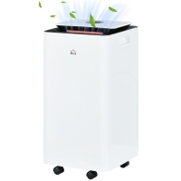 HOMCOM Luftentfeuchter Portable von 10L mit 5 Modi, 2 Geschwindigkeiten, 24-Stunden-Timer und Rädern, 25x25x50.5cm, Weiß