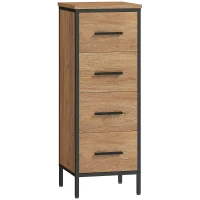 HOMCOM Meuble de salle de bain étroit avec 4 tiroirs et structure en acier, 30 x 30 x 82 cm, chêne(m-11)