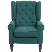 HOMCOM Fauteuil de salon capitonné avec assise large, pieds en bois, style classique, grand confort, 74 x 86 x 102 cm, vert