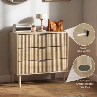 HOMCOM Cómoda de Dormitorio Estilo Nórdico con Cajones Amplios Paneles Acanalados y Tiradores Metálicos 80x40x77,5 cm Roble(m-6)