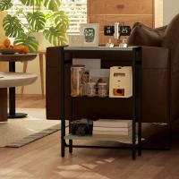 HOMCOM Table d'appoint étroit à 3 niveaux avec étagères de rangement, cadre en acier, pour salon, chambre, 43x18x62,5cm, gris(m-7)
