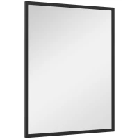 HOMCOM Rechteckiger Wandspiegel mit Haken, aus Glas und MDF, 60x80 cm, Schwarz(m-1)