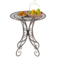 Outsunny Gartentisch rund Ø 85 cm, Terrassentisch mit Metallrahmen, Belastung von 50 kg, für Innen und Außen, braun(m-6)