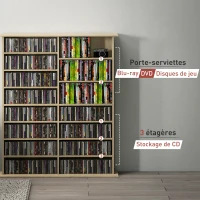 HOMCOM CD- und DVD-Aufbewahrung mit 16 Fächern und 12 verstellbaren Regalen, max. Kapazität 720 CD/396 DVD und Blu-ray Naturholz(m-4)