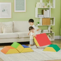 HOMCOM Set Weiche Bausteine für Kinder mit 5 rechteckigen und trapezförmigen Blöcken, aus PU und EPE, 48,3x19,1x48,3 cm, Multicolor(m-2)