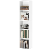 HOMCOM Bücherregal Aufbewahrungsregal 5 Ebenen mit verstellbaren Regalen für Wohnzimmer, Schlafzimmer, Büro, 30x24x133,5cm, weiß