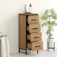 HOMCOM Meuble de salle de bain étroit avec 4 tiroirs et structure en acier, 30 x 30 x 82 cm, chêne(m-7)