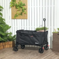 Outsunny Faltbarer Gartenwagen 150 L, Strandtransportwagen mit verstellbarem Griff und seitlichen Taschen 85 x 50 x 90 cm Schwarz(m-2)