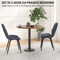 HOMCOM Set 2 Sedie da Pranzo con Schienale Ricurvo, in Tessuto Effetto Lino, Schiuma e Acciaio, 46x56x86 cm, Grigio e Nero(m-4)