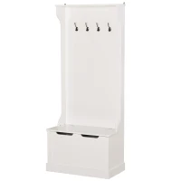 HOMCOM Bodengarderobenständer Modern 3 in 1 mit 4 Haken, Aufbewahrungsbank und Garderobenständer, Platzsparendes Möbel für Flur, Korridor, Schlafzimmer aus Holz, 71,5x39,5x170 cm, Weiß(m-5)