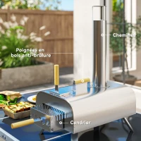 Outsunny Four à pizza extérieur portable à bois ou à pellet avec pierre à pizza pieds pliables cheminée acier inoxydable argenté(m-5)