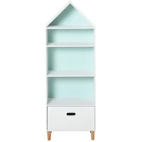 HOMCOM Kinderzimmer Bücherregal Spielzeugregal für Kinder und Jugendliche, 1 Schublade und 4 Regale, Weiß und Blau 50x30x142cm(m-1)