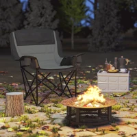 Outsunny Faltbarer und tragbarer Campingstuhl mit Becherhaltern, Seitentaschen und Transporttasche, Schwarz(m-4)