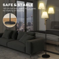 HOMCOM Floor Lamp, 165 cm Tall Standing Lamp with 3 Light and Foot Switch for Living Room, Bedroom, Bedside, Office, E27 Base Without Bulb (40W Max)(m-5)