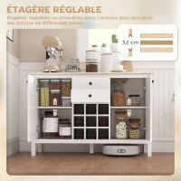 HOMCOM Buffet meuble de rangement avec 2 tiroirs, 2 portes étagères réglables et porte-bouteilles pour 9 bouteilles, blanc(m-6)